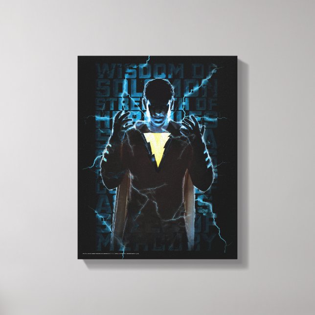 Lienzo ¡SHAZAM! | Shazam & Abilities Lightning Typography (Anverso)