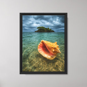 Lienzo Shell tropical en el mar y vistas a la isla