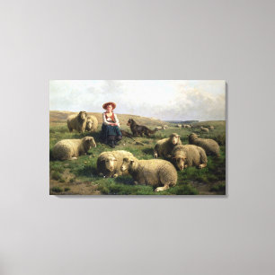 Lienzo Shepherdess con las ovejas en un paisaje
