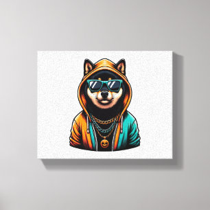 Lienzo Shiba Inu en Streetwear Hoodie