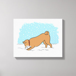 Lienzo Shiba Inu - Feliz feriado de perros con nieve en i