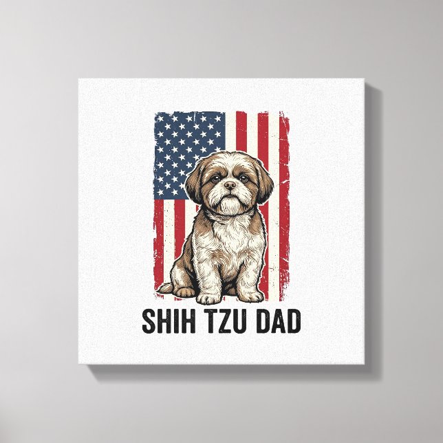 Lienzo Shih Tzu Dad Patriotic Vintage Dog Shirt Design_1 (Anverso)