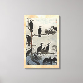 Lienzo Shiro Kasamatsu Reunión de cormoranes ukiyo-e