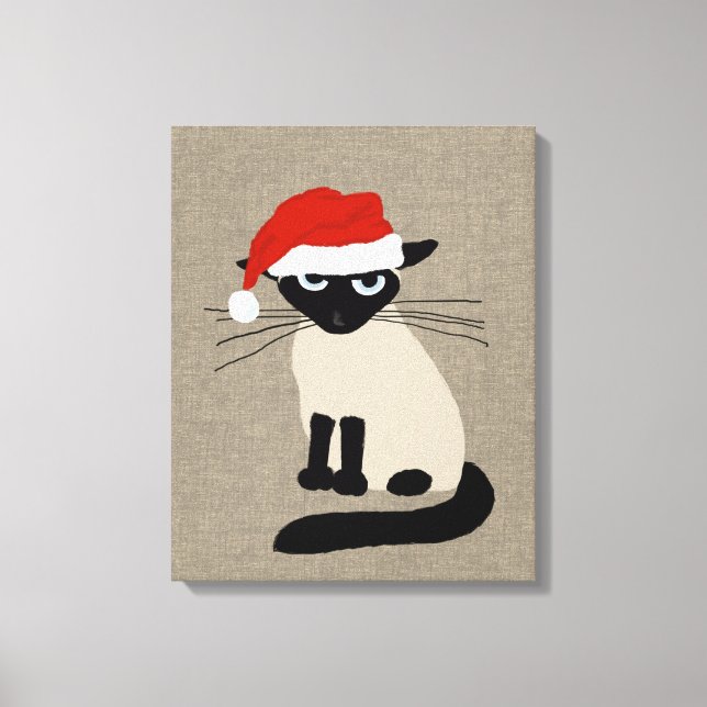 Lienzo Siamese Santa | Funny Navidades Holiday Kitty Cat (Anverso)