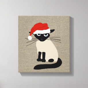 Lienzo Siamese Santa   Funny Navidades Holiday Kitty Cat