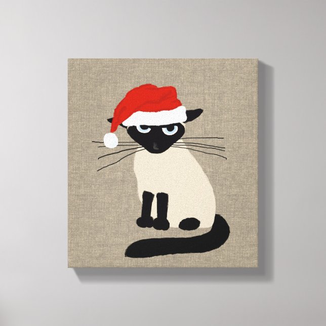 Lienzo Siamese Santa | Funny Navidades Holiday Kitty Cat (Anverso)