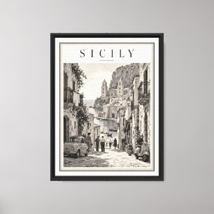 Lienzo Sicilia Italia años 50 Blanco y Negro Enmarcado 