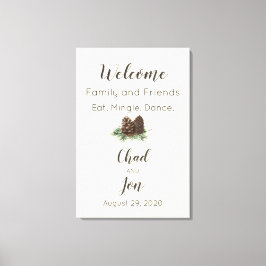 Lienzo Signo de bienvenida de Boda de cono de pino rústic