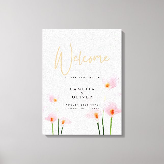 Lienzo Signo de bienvenida de Boda Lirio Rosa Calla (Anverso)