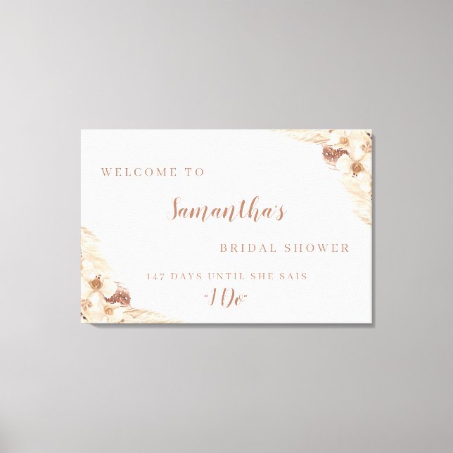 Lienzo Signo de bienvenida de Boho Pampas Grass White Orc (Anverso)