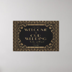 Lienzo Signo de bienvenida de Glam Gold Black Boda