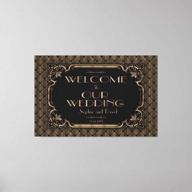 Lienzo Signo de bienvenida de Glam Gold Black Boda (Anverso)