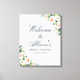 Lienzo signo de bienvenida de la ducha de novia floral ro