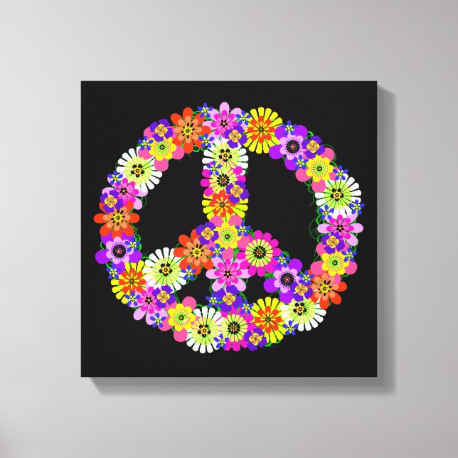 Lienzo Signo de paz floral sobre negro (Anverso)