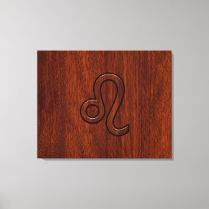 Lienzo Signo zodiacal Leo en estilo de madera de caoba