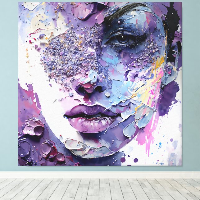 Lienzo "Silencio cristalino" - Un retrato morado (Insitu (piso de madera))