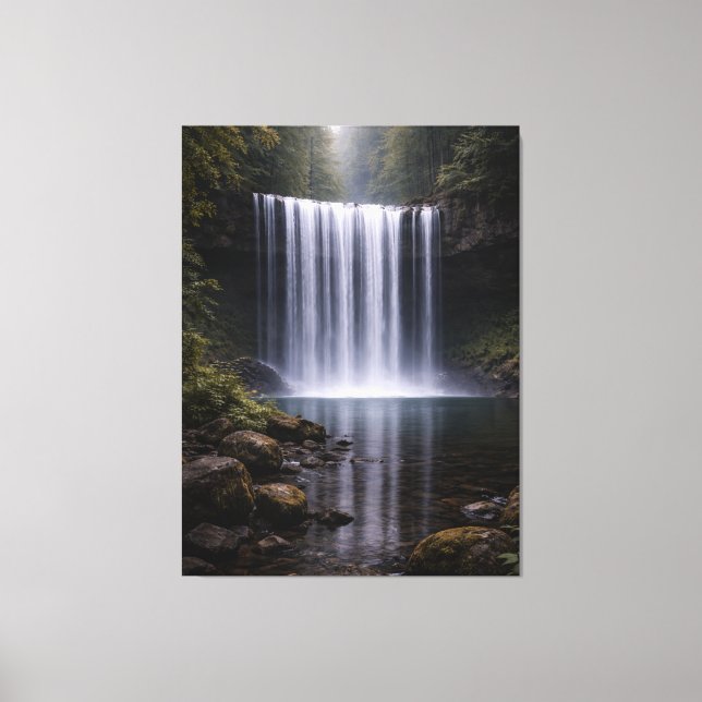 Lienzo Silent Forest Waterfall – Calm Nature Landscape (Anverso)