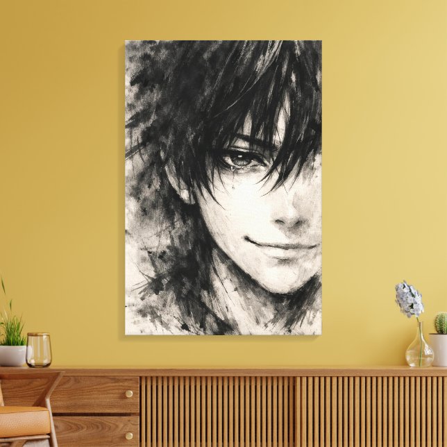 Lienzo Silent Mask – Emotional Ink Portrait Canvas Print (Insitu (Sala de estar))