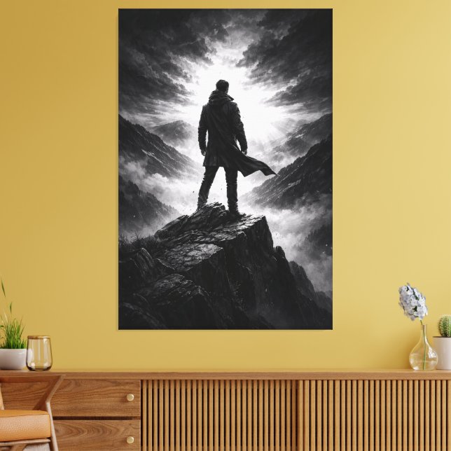 Lienzo Silent Resolve – Black & White Mountain Canvas Art (Insitu (Sala de estar))