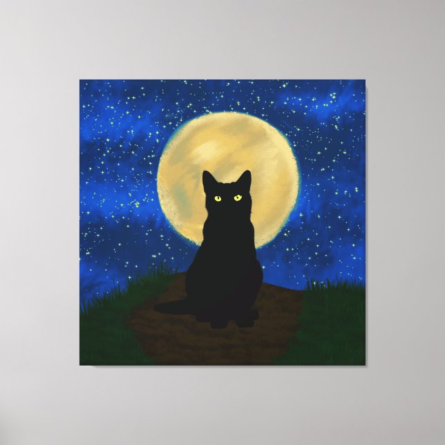 Lienzo Silhouette de Halloween Black Cat Moonlit (Anverso)