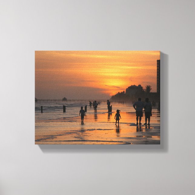 Lienzo Silhouette en la playa al sol (Anverso)