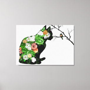 Lienzo Silhouette Floral Cat
