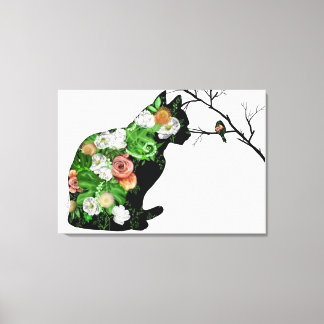 Lienzo Silhouette Floral Cat