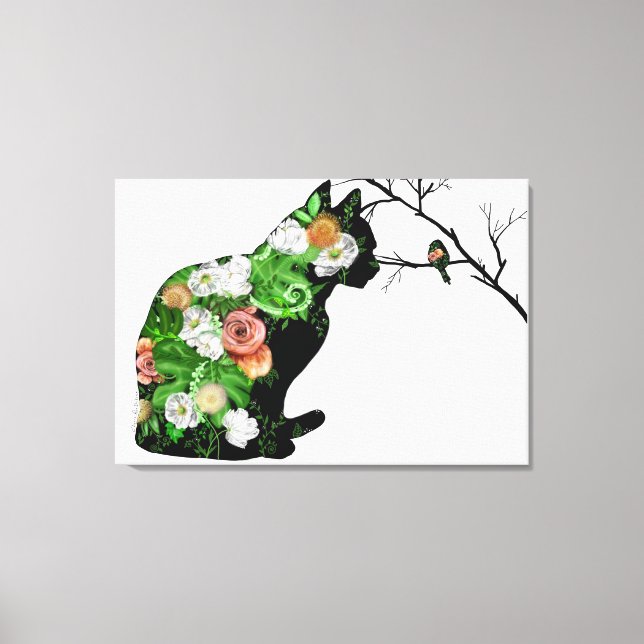 Lienzo Silhouette Floral Cat (Anverso)