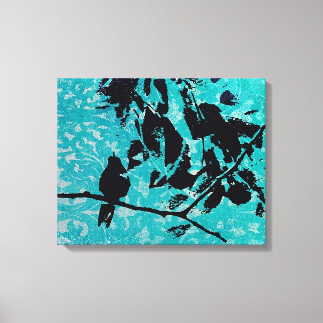 Lienzo Silhouette Hummingbird con fondo azul grunge (Anverso)