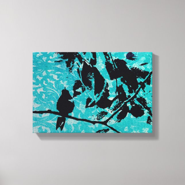 Lienzo Silhouette Hummingbird con fondo azul grunge (Anverso)