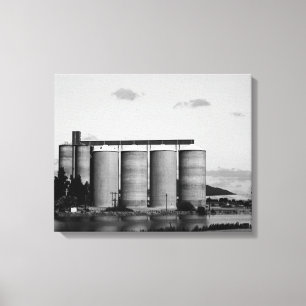 Lienzo Silos De Grano Rurales Monocromo Blanco Y Negro