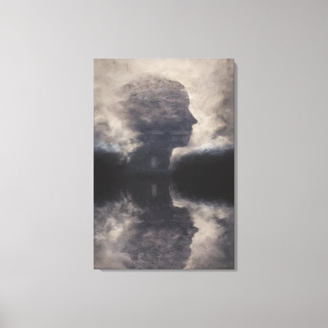 Lienzo Silueta ante rostro colosal de niebla (Anverso)