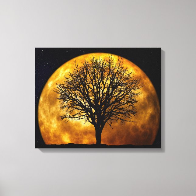 Lienzo Silueta De Árbol En La Luna (Anverso)