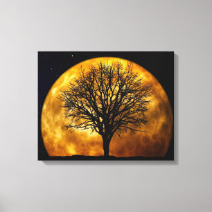 Lienzo Silueta De Árbol En La Luna