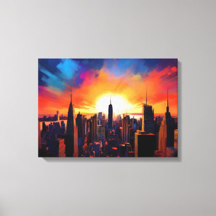 Lienzo Silueta de Cityscape al atardecer