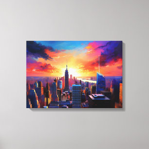 Lienzo Silueta de Cityscape al atardecer