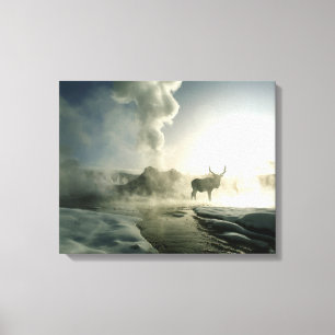 Lienzo Silueta de Elk al amanecer en Castle Geyser