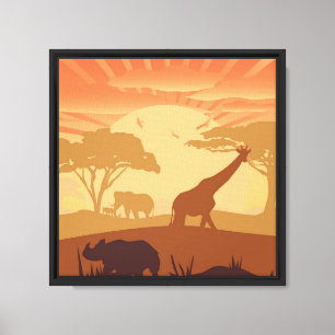 Lienzo Silueta de Fauna del Atardecer en Safari