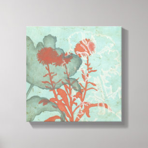 Lienzo Silueta de flores rojas de fondo Verde azulado