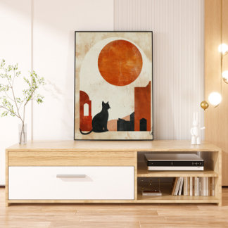 Lienzo Silueta de Gato Boho | Deco Minimalista Sol Abstra