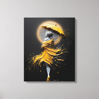 Lienzo Silueta de paraguas amarillo Impasto