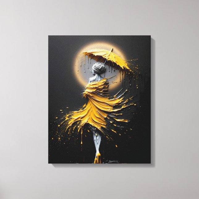 Lienzo Silueta de paraguas amarillo Impasto (Anverso)