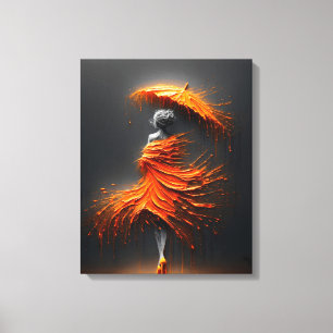 Lienzo Silueta de paraguas naranja impasto