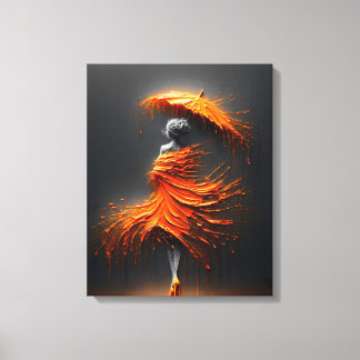 Lienzo Silueta de paraguas naranja impasto