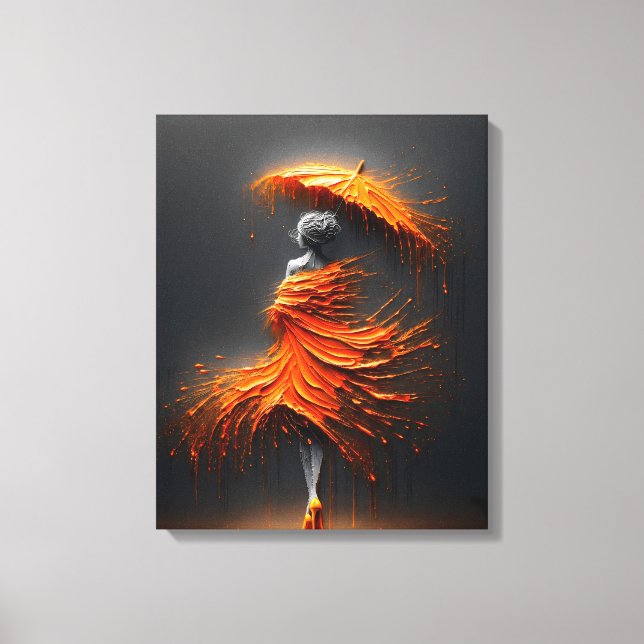 Lienzo Silueta de paraguas naranja impasto (Anverso)