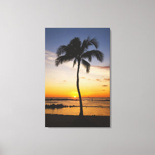 Lienzo Silueta de un árbol de palmas por un atardecer Nar