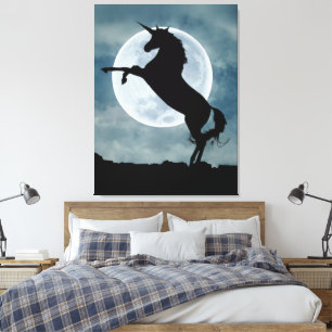 Lienzo Silueta de unicornio en el cielo nocturno de luna