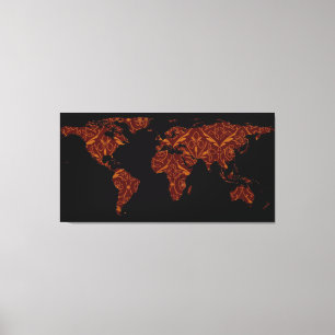 Lienzo Silueta del mapa del mundo - naranja y Patten