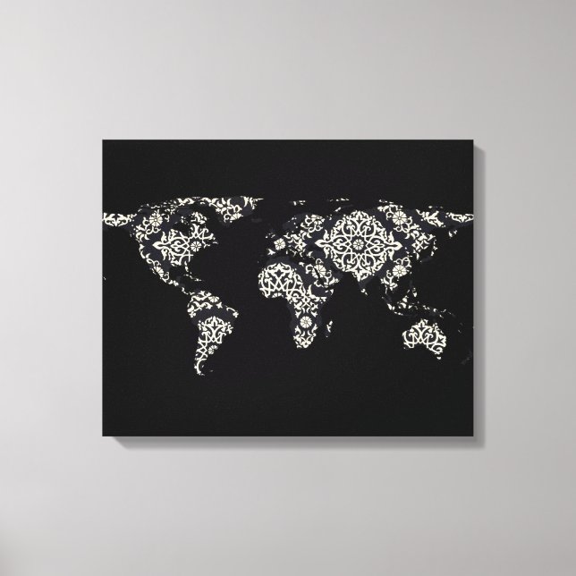 Lienzo Silueta del Mapa Mundial - Mandala con patrones 20 (Anverso)