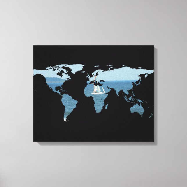 Lienzo Silueta del Mapa Mundial - Navegación (Anverso)